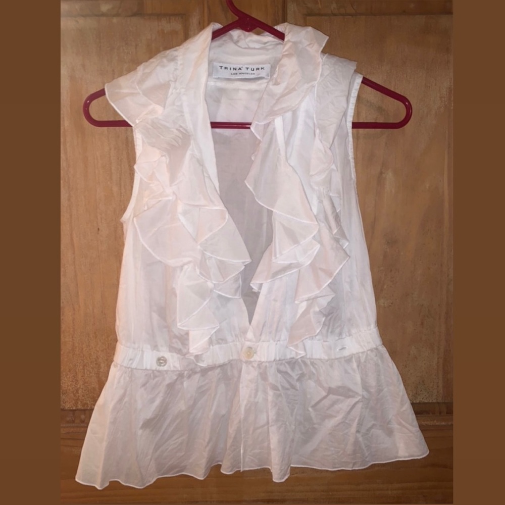 Trina Turk White ruffled tank Blouse